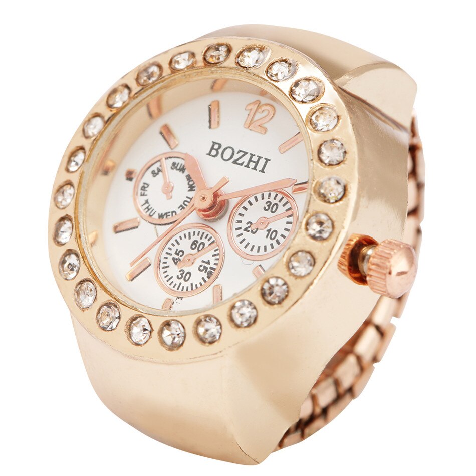Strass Vrouwen Zilver/Goud/Rose Goud Legering Elastische Band Ring Horloges Quartz Uurwerk: Rose Gold