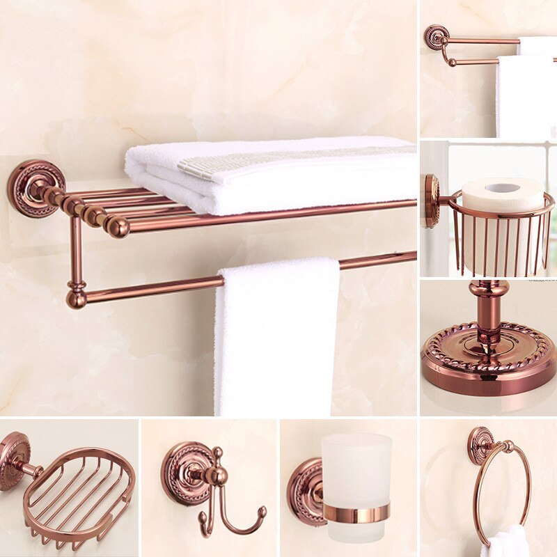 Accessoires de salle de bain en or Rose, ensemble de porte-savon en laiton, porte-papier de toilette