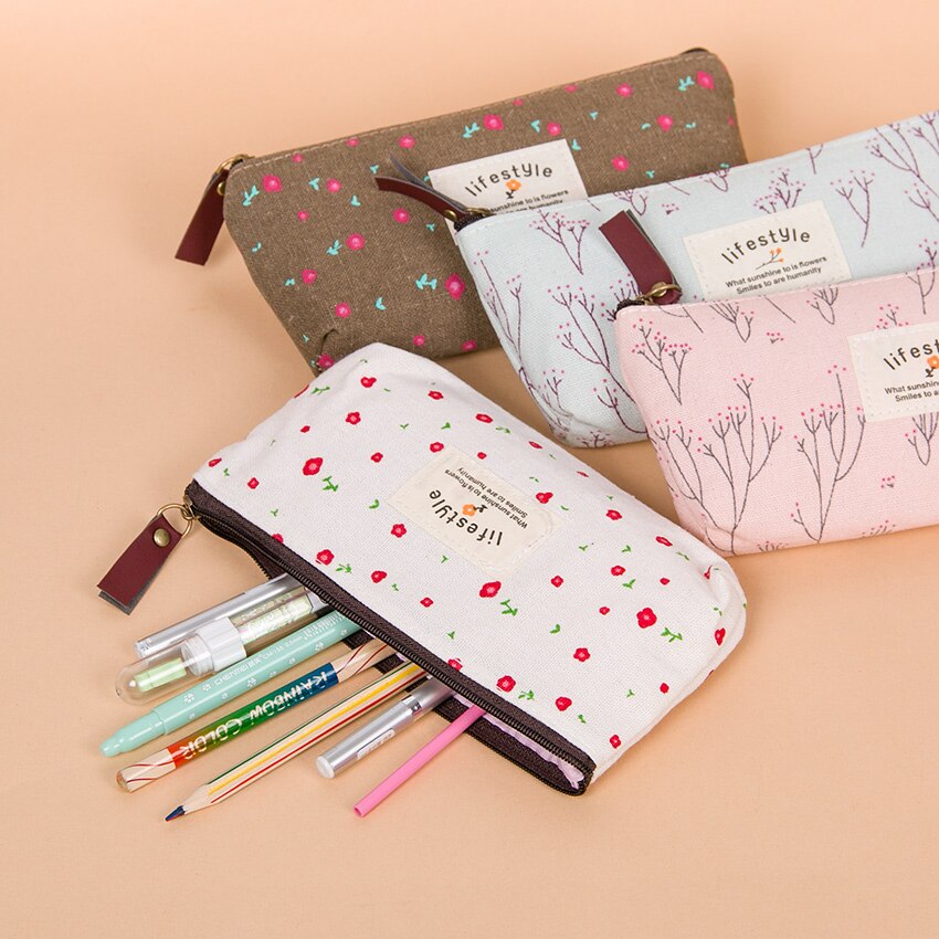 1Pc Kleine Bloemen Etui Canvas Opslag Pouch Pen Tas Kleine Verse Canvas Rits Potlood Box Office levert