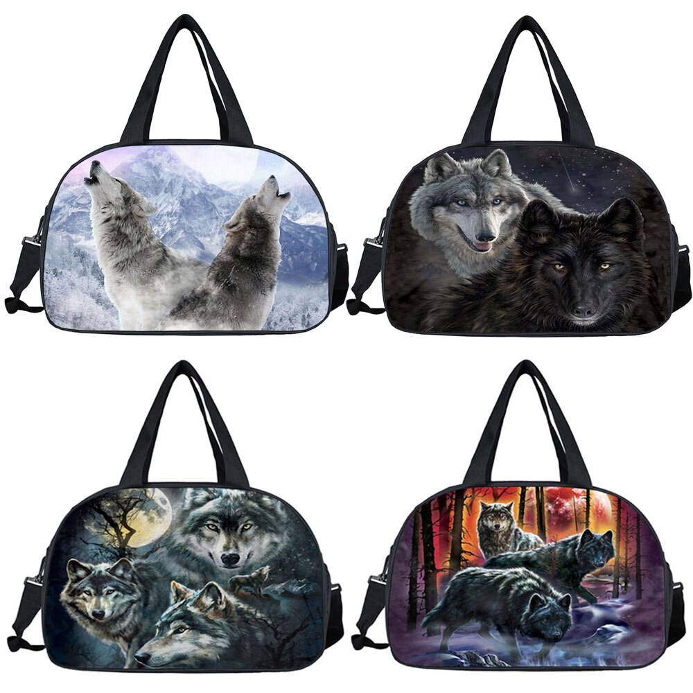 Wolf Howling Moon Travel Duffle Bag Women Handbags Ladies Larger Capacity Storage Bags Multifunctional Travel Totes Shoes Holder