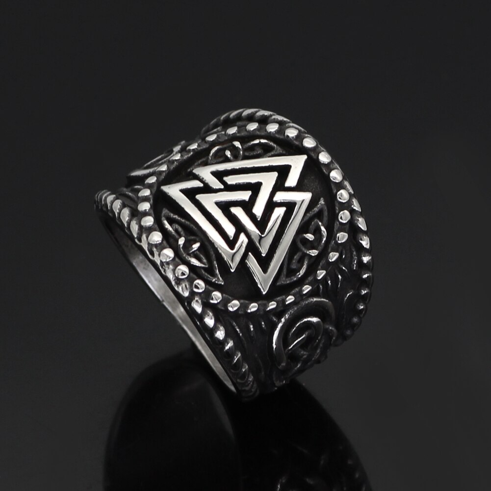 men norse viking Valknut Knot Scandinavian amulet Valknut Ring Stainless Steel With Valknut Bag