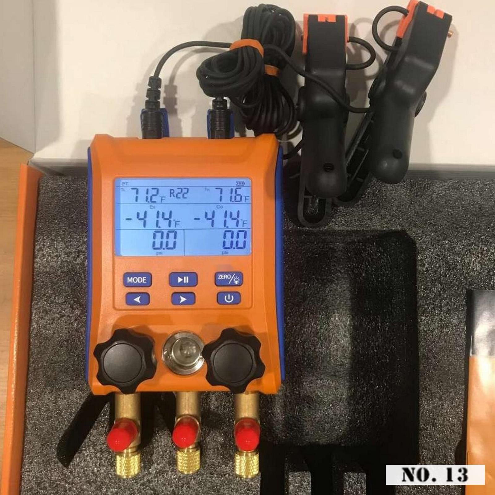 Digital HVAC Manifold Gauge 2-Way Valve with Temperature Clamps Support 88 Kinds of Refrigerant Saturation Temperature Query