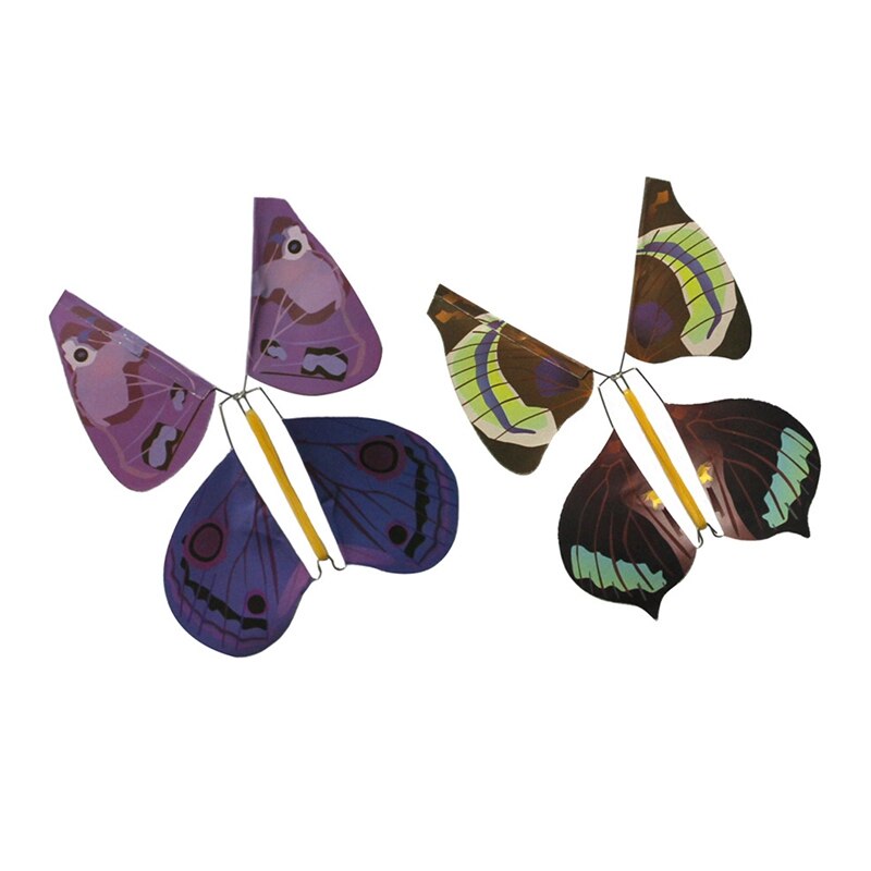 Metal Bracket Butterfly Rubber Band Power Wind Up Butterfly Toy (6Pcs)