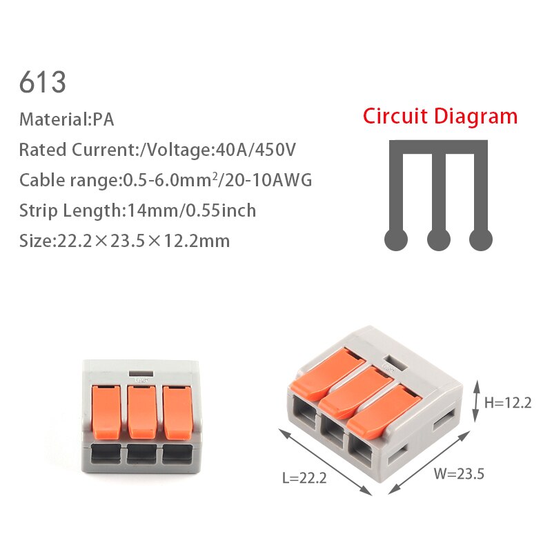 10PCS Cable Connector 6mm2 Universal Compact Quick Connectors Cable For Household Wire Terminal Connector Push-in with Lever: 10PCS 613