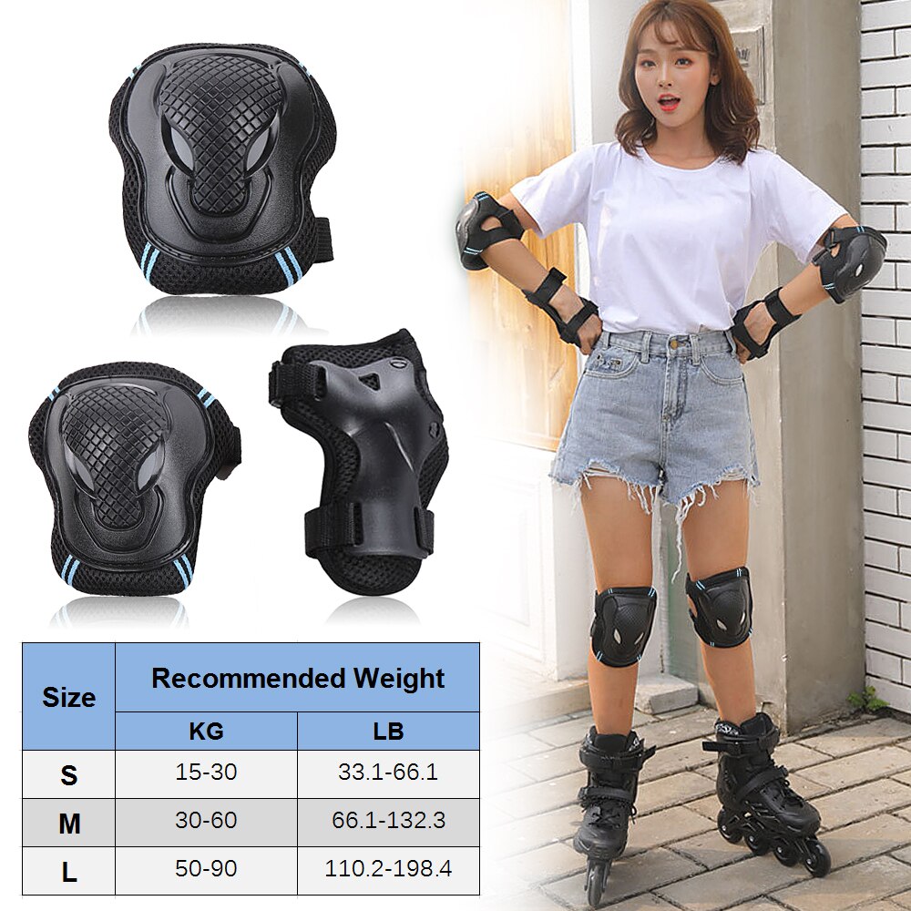 6PCS Knee Pads Elbow Pads Wrist Guards Protective Equipment Set Safety Protection Pads for Skateboard Cycling Riding For Adults