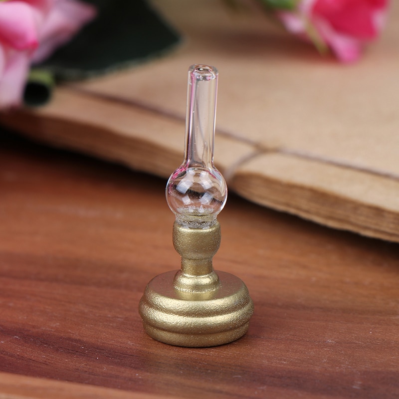 1:12 DIY Doll house Miniatures Accessories Toys Copper Base Glass Candlestick Retro Kerosene Lamp