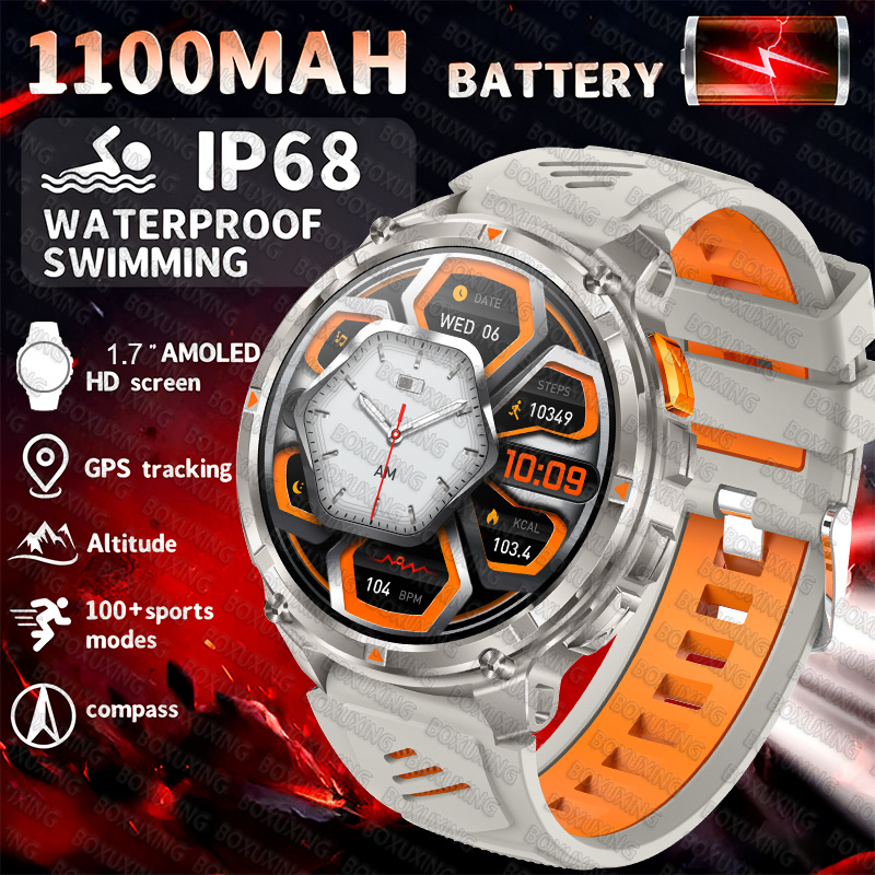 2025 Nuovo Sport All'aria Aperta Astuto Della Vigilanza Degli Uomini di Schermo HD 1100mAh Batteria di Grande Lungo Tempo di Standby Chiamata Bluetooth Orologio Sportivo Impermeabile: Rosso