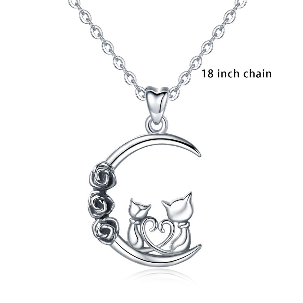 Eudora − collier pendentif en argent Sterling pour femmes, deux chats, trois roses, noir, bijoux Animal, , saint-valentin, meilleur , D483: with 18 inch chain