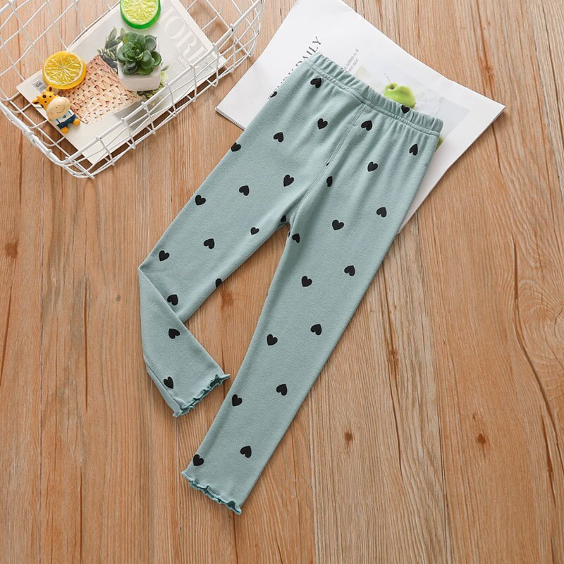 Leggings pour filles, pantalons moulants, imprimés à pois, extensibles, à motifs en coton, vêtements pour enfants, collection printemps et automne: Bean green / 3T