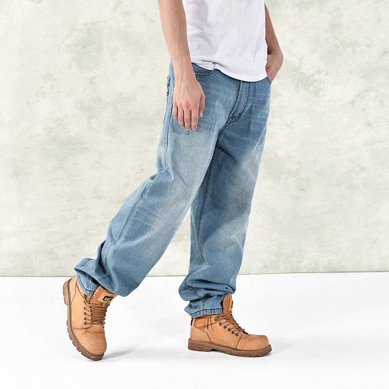 46 Plus Size Summer Men's Baggy Male Casual Denim Straight Pants Loose Jeans Trousers Streetwear