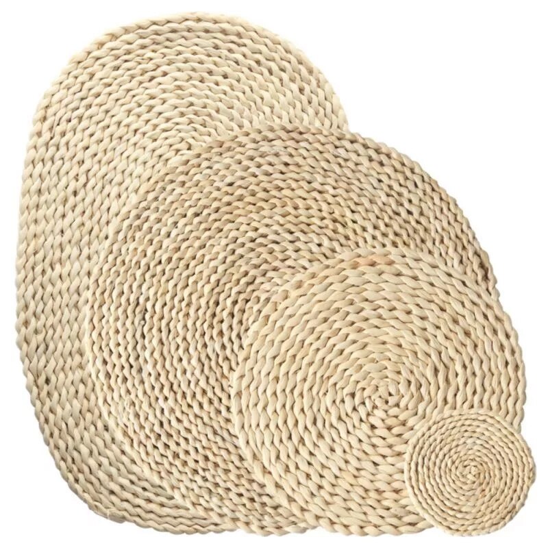 Tapis de Table rond en rotin tissé en paille de maïs naturel, napperons thermo-isolant, porte-Pot, sous-verres, accessoires de cuisine