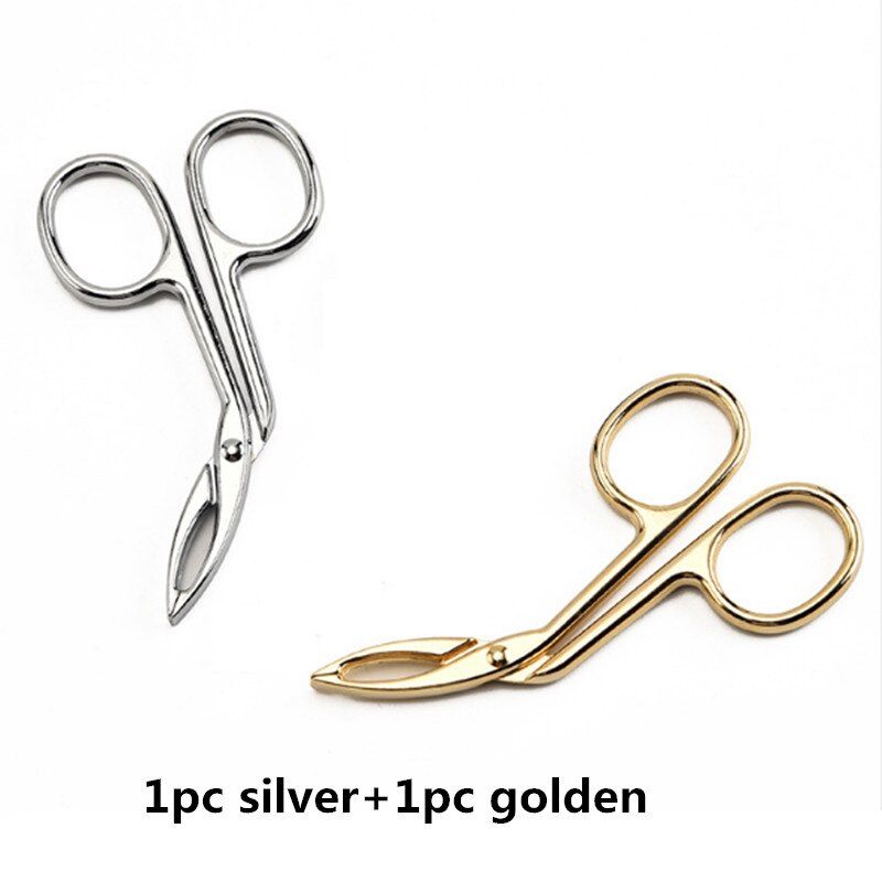 2 pinzas para cejas, lote de 2, para depilar el rostro, tijeras de maquillaje, recortador cosmético, cortapestañas, pinzas para cejas, herramienta de maquillaje.: 1 pieza dorada 1 pieza plateada