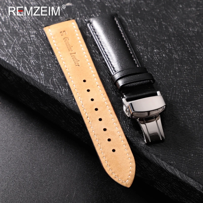 Lederen horlogeband 18 mm 20 mm 22 mm heren- en damesvervangende casual riem met automatische vlindersluiting horlogeband