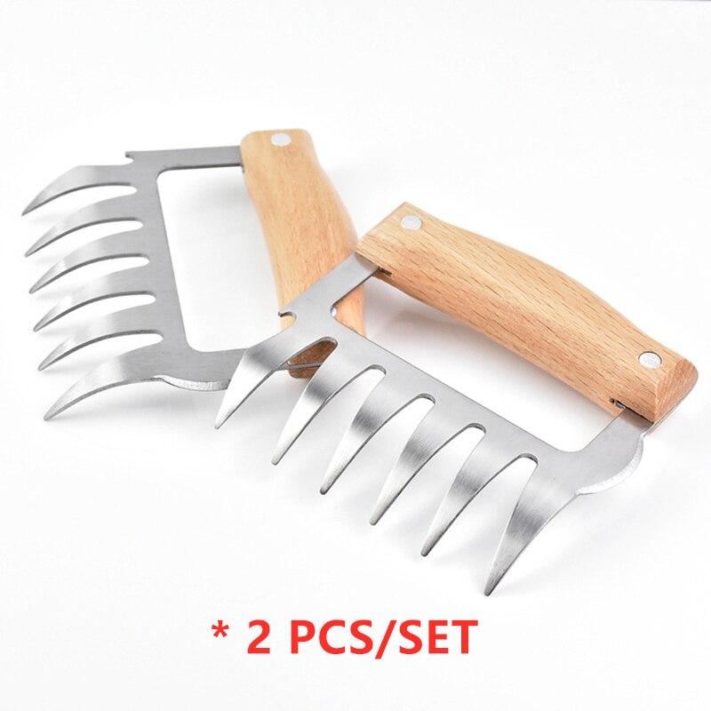 Poignée en bois en acier inoxydable, griffe d'ours, viande divisée, fourchette de Barbecue, multifonction, viande déchirée, pince de porc, outil de Barbecue: Yellow