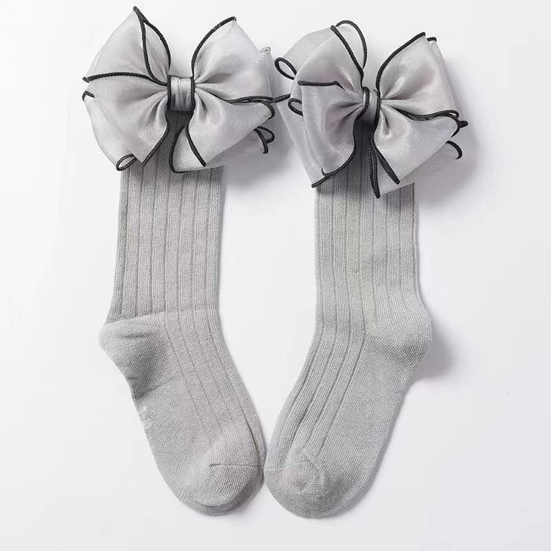 Dość miękka bawełna przyjazne dla skóry Pończochy Bowknot Dzieci dziewczynka Modis dziecięce śliczne Pończochy dla dziewczynek: SZARY / 7-10years