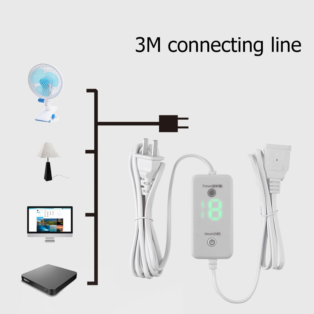 Flat Power Plug Connecting Extension Cable 2 Meters Household Multi-function LED Display Timer Button Power for PC Fan Table