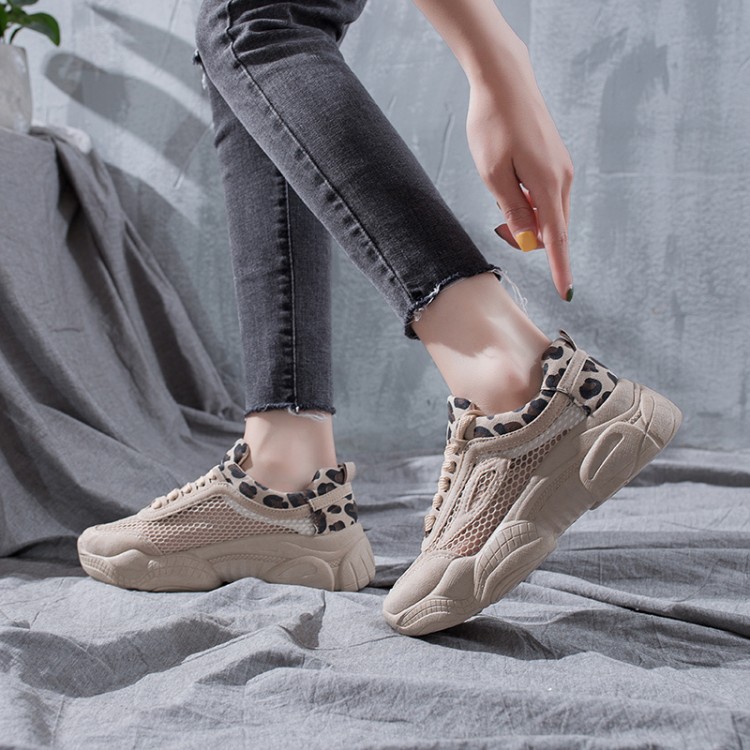 Vrouwen Schoenen Luipaard Holle Mesh Ademende Chunky Platform Sneakers Voor Vrouwen Vulcaniseer Schoenen Zomer Lederen Casual Schoenen