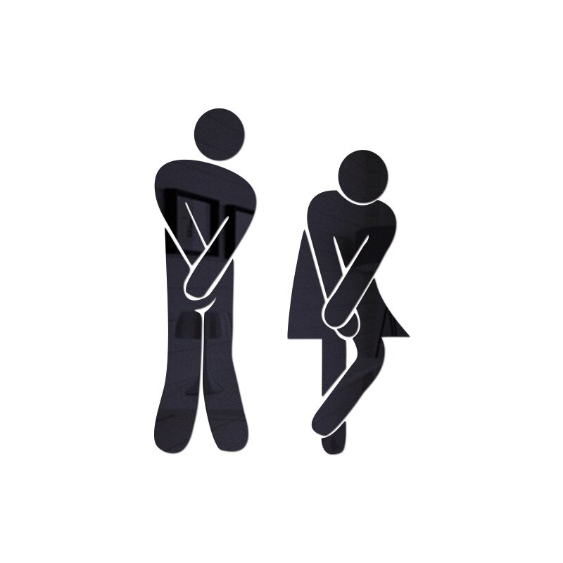 Aftagelig sød mand kvinde toilet toilet wc wallsticker familie gør-det-selv indretning spejl mærkat boligindretning til badeværelsesartikler: Sort