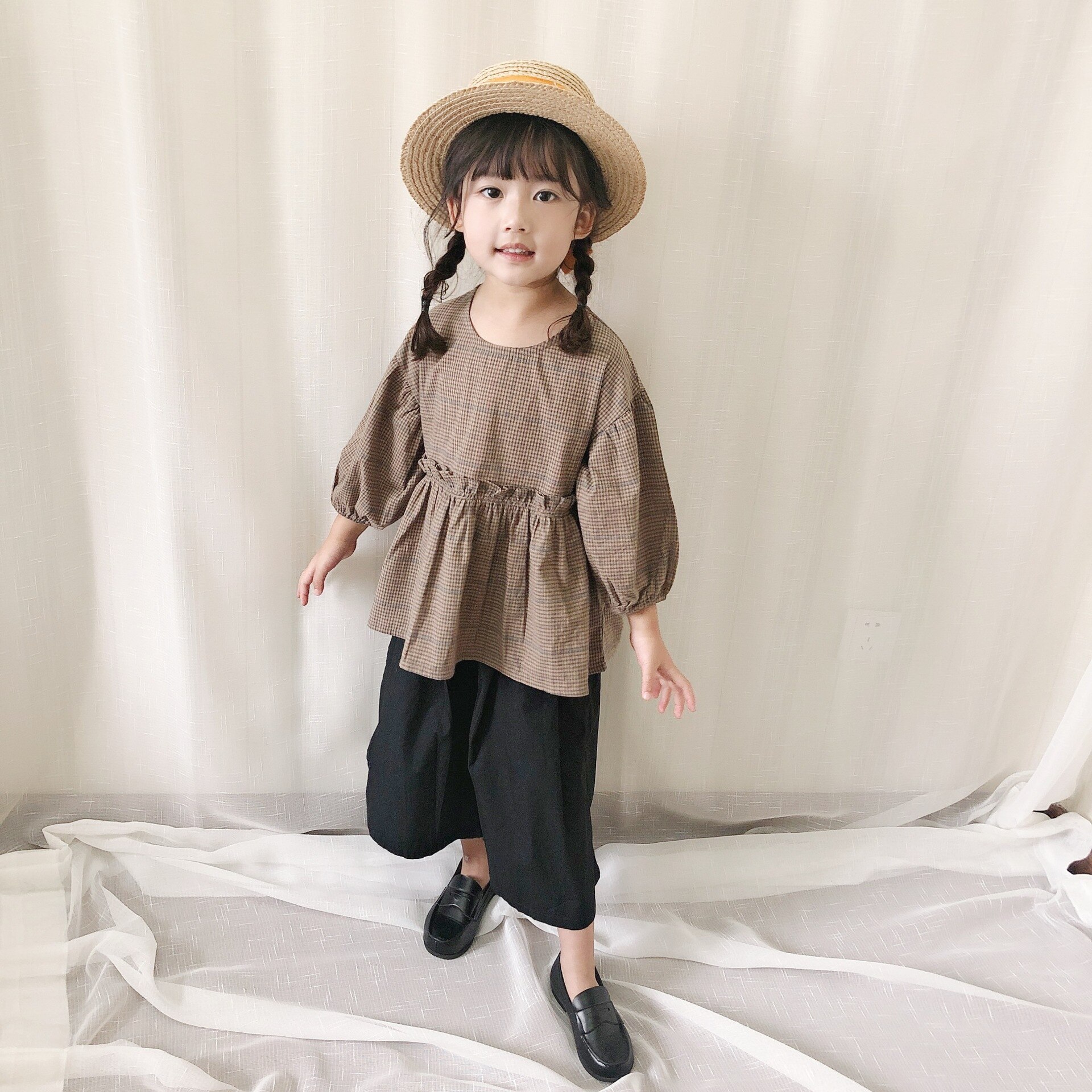 Lente En Zomer Japanse Katoen Plaid Trui Tops Meisjes Blouse
