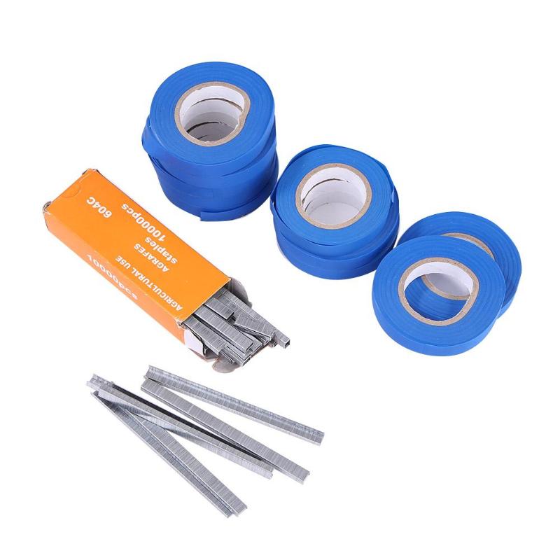 Plante de jardin Tapetool Tapener attachant Machine accessoires 10 rouleau ruban + 1 boîte ongles légumes raisin élagage outils: Bleu