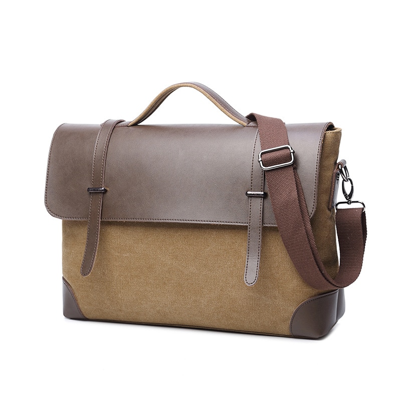 Vintage Leather Canvas Men Briefcase Women Man Messenger Bag laptop Men's Messenger Shoulder Crossbody Sling briefcase Bag
