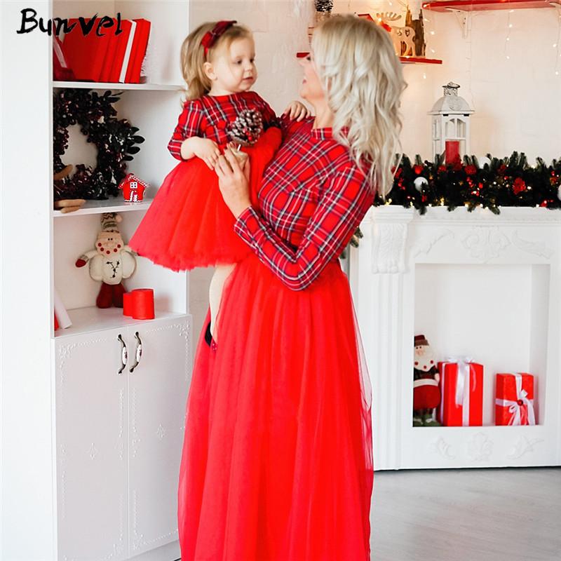 Family Matching Mother Daughter Dresses Christmas Mommy and Me Clothes Plaid Princess tutu Baby Girl Dress Long Sleeve Vestidos