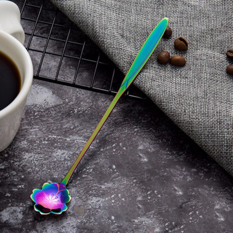 16 Types Stainless Steel Spoon With Long Handle Ice Spoon Coffee Spoon Flowers Heart Shape Dessert Spoon Kitchen Gadget: 6