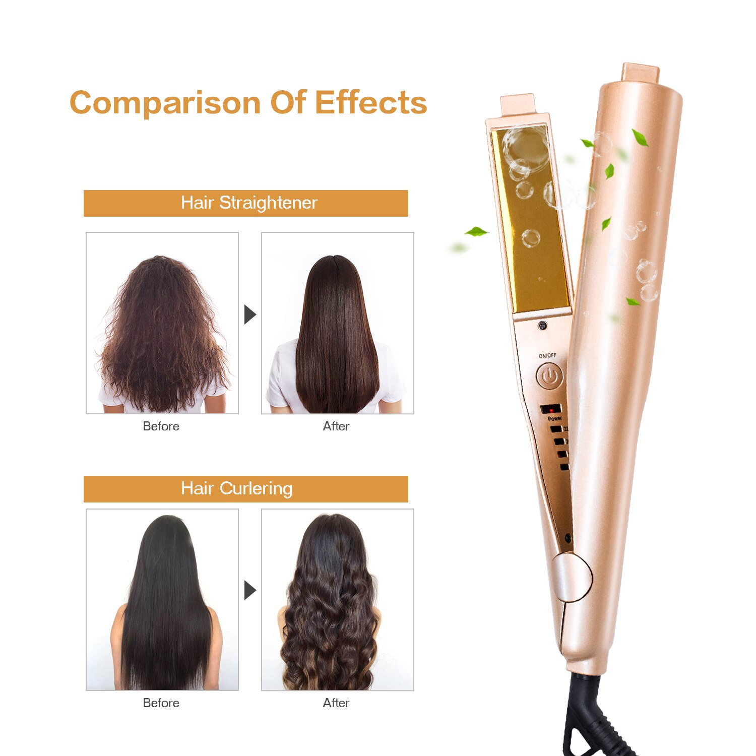 2 in 1 Gold Twist Hair Curling & Straightening Electric Hair Straighteners Iron Curling Irons Ceramic Hair Curler