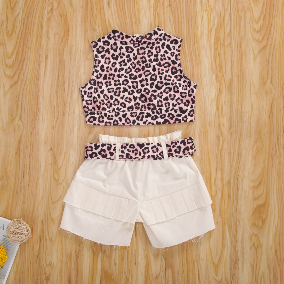 Focusnorm 2-8y herfst meisjeskleding luipaardprint mouwloos vest tops shorts riem 3 stuks of een stuk jas