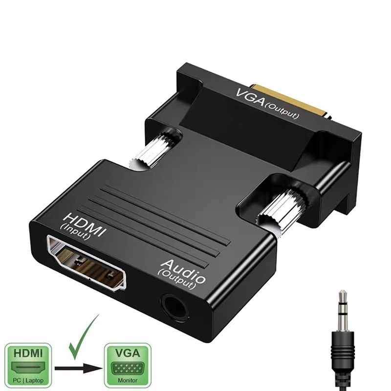 NNBILI HDMI-compatible Female To VGA Male Converter Adapter with 3.5mm Audio Cable for PS4 Monitor Projector PC Laptop 1080P: Default Title