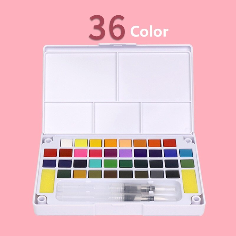 Geheugen 16/24/48 Kleuren Draagbare Reizen Solid Pigment Aquarel Verf Set Met Water Kleur Borstel Pen Voor Schilderen Art levert: 36 Color SET