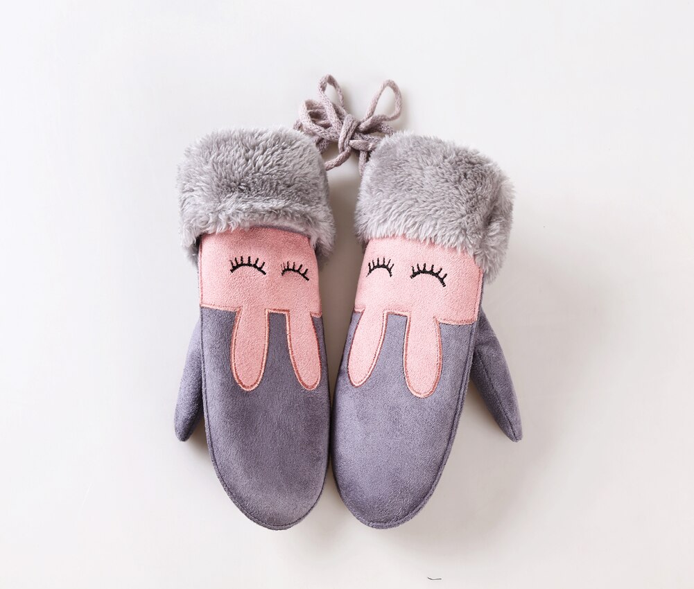 7 kolorów zimowe dziecięce rękawiczki Kawaii nowe pluszowe kreskówki grube futrzane mitenki regulowane ciepłe dla niemowląt dzieci szkolne rękawiczki: Szary