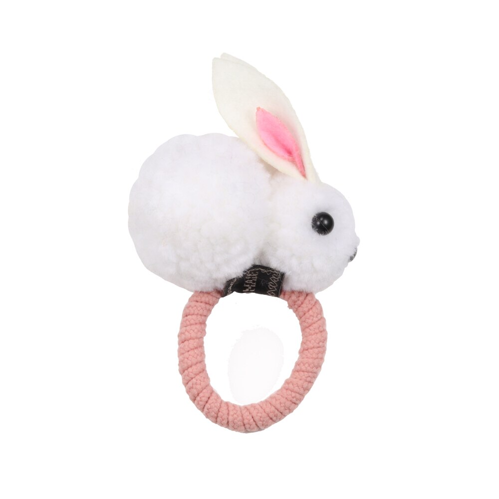 Leuke Bal Konijn Haar Ring Vrouwelijke Tie Touw Koreaanse Elastische Rubber Haarbanden Bunny Haar Touw Kinderen Haar Accessoires: White