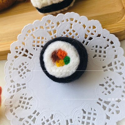 Kit de costura de lana de Sushi japonés, fieltro de lana, aguja de fieltro, colgante, artesanía, artesanía, bricolaje, hecho a mano: Gimbap