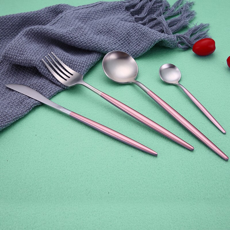 Kök rosa bestick servis set 304 rostfritt stål bestick hem gaffel sked kniv middag set lyx bestick set