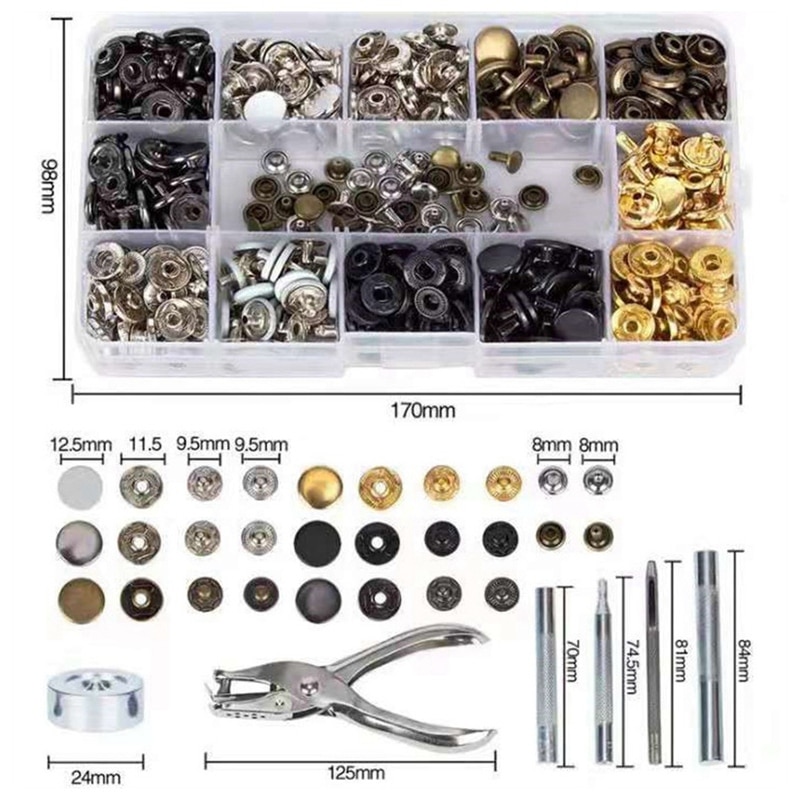 120Pcs Snap Fasteners Kit + 20Pcs Double Cap Rivet Buttons + 6Pcs Fixing Tools DIY Handcraft Tool for Leather,Clothes,Wallet Etc