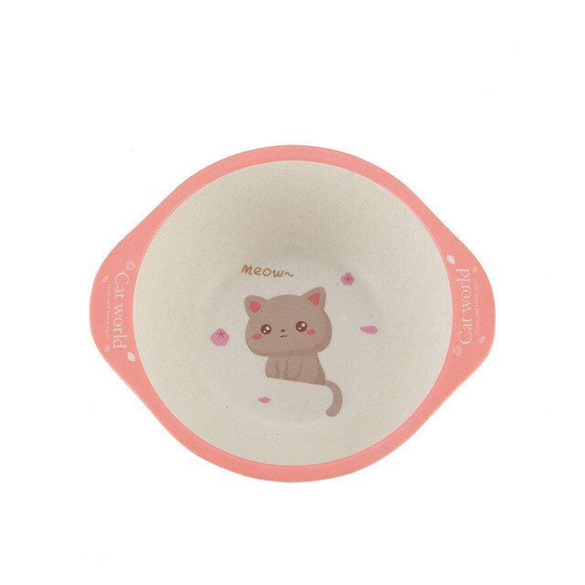 Bol de bébé en fibre de bambou plats pour enfants, bol d'alimentation naturel vaisselle pour enfants table dessin animé: Cat
