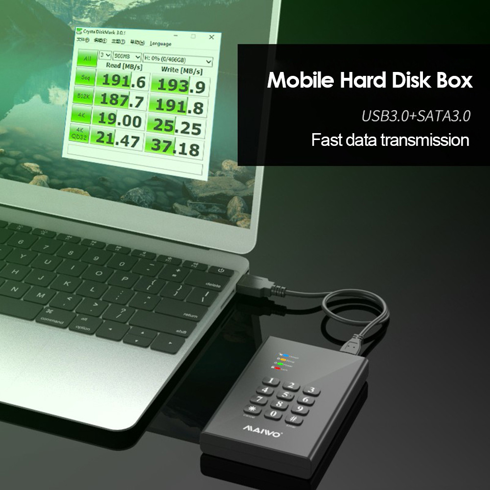 MAIWO 2TB Password External Hard Drive Enclosure HD Data Encrypted Storage Box For SATA I/II/III SSD USB3.0 Computer Memory