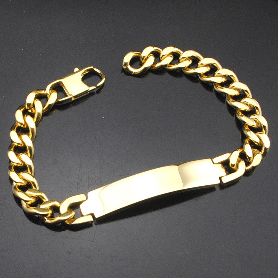 AMUMIU Factory Price Men's ID Bracelet 316L Stainless Steel Gold Color Bracelet For Men HZB003: Gold