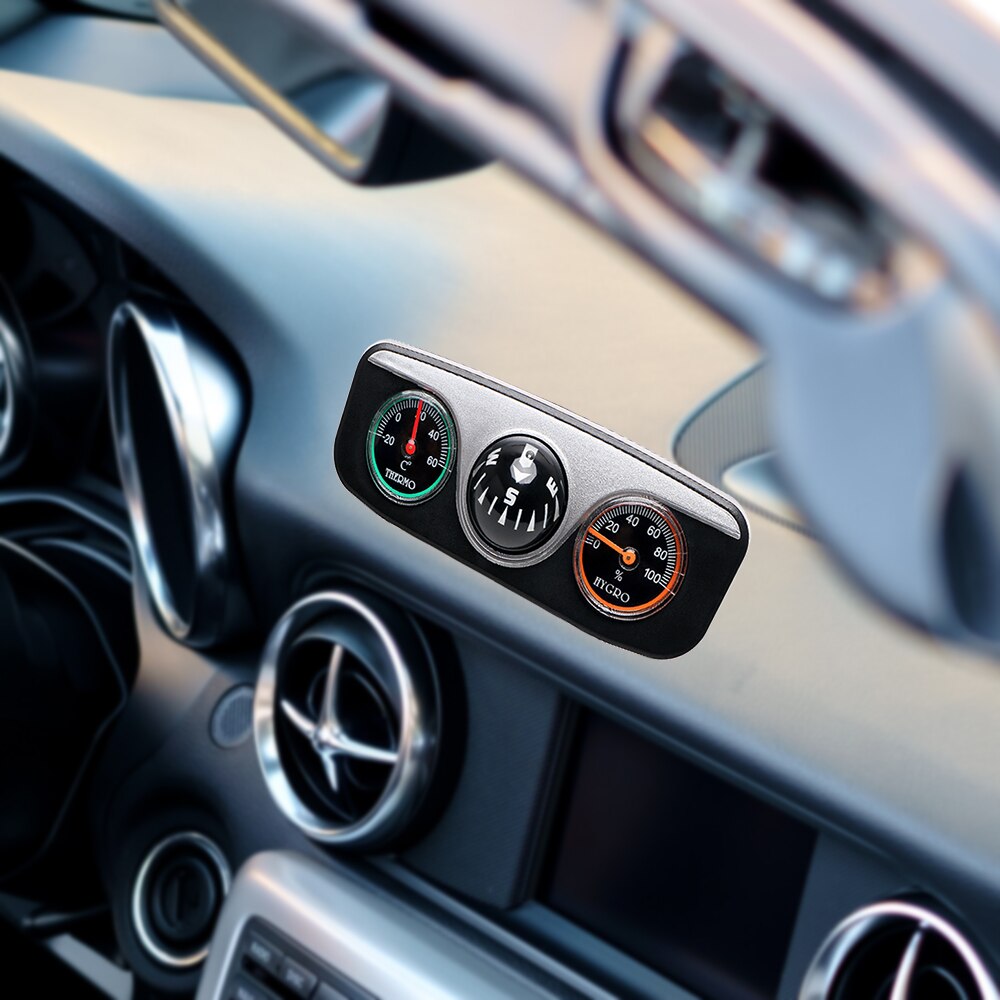 Car Dashboard Compass Thermometer Hygrometer for Auto Marine Vehicles 3 in 1 Guide Ball Navigation Compass Interior Accessories