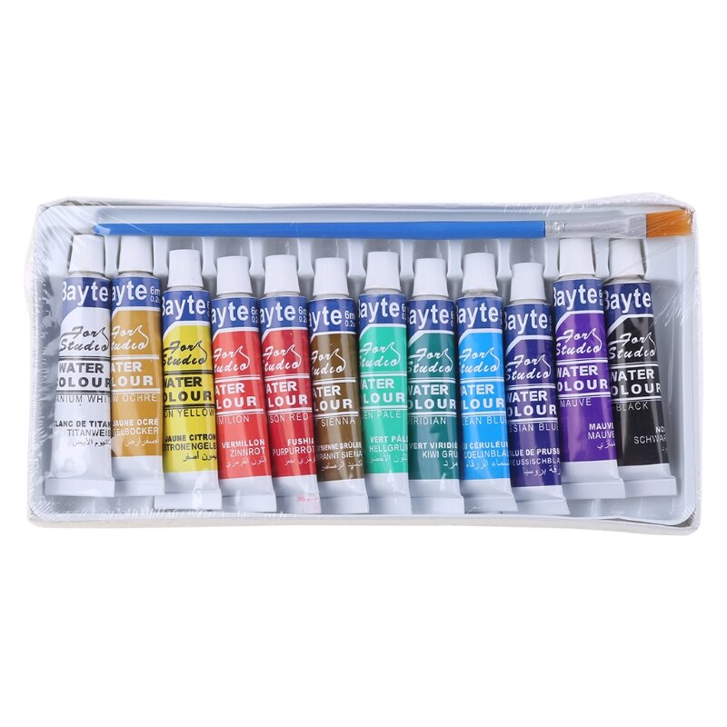 12 Colors Tubes 6ml Paint Tube Drawing Painting Watercolor Pigment Set With Brush Art Supplies