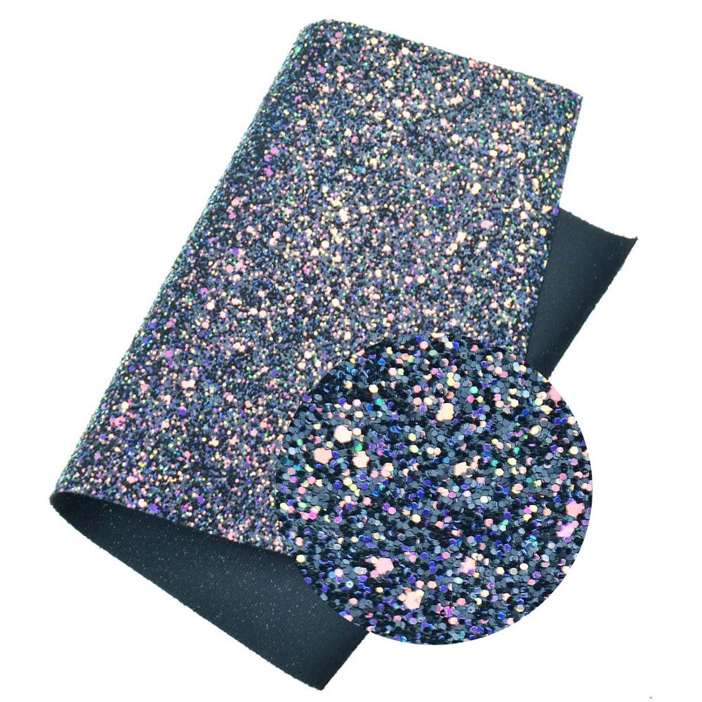 22*30cm A4 Chunky Glitter Synthetisch Leer Stof Glanzende Boog Stof DIY Accessoires Stof Handgemaakte Ambachten Patchwork Materiaal: Dark Blue