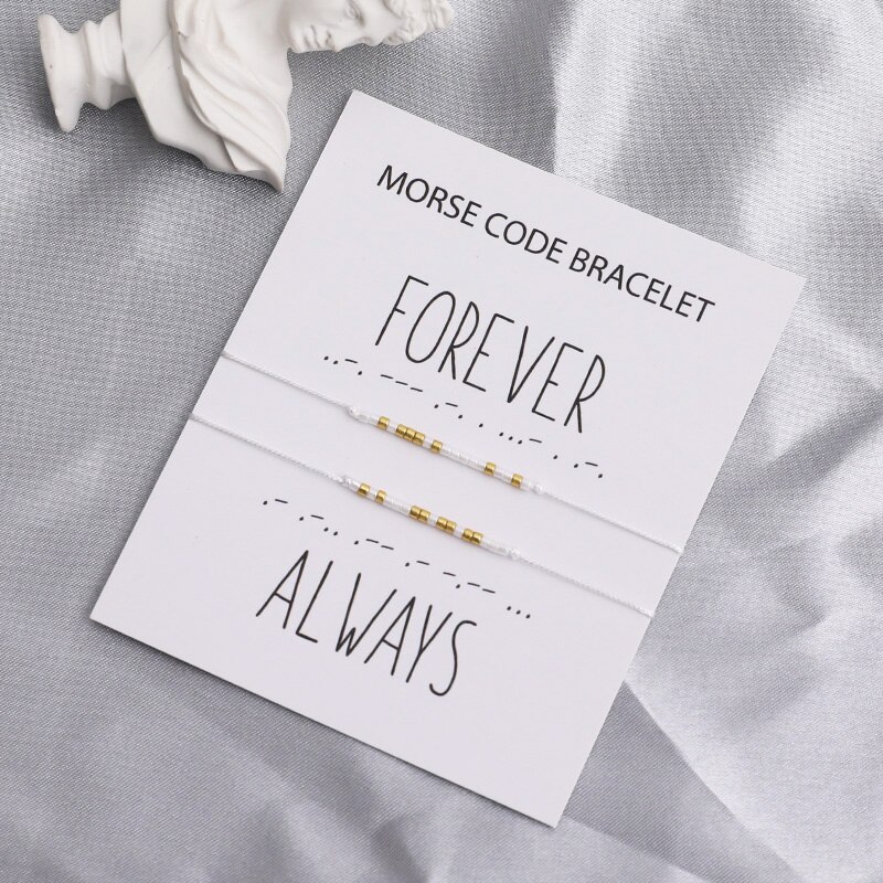 Forever Always Morse Code Couple Bracelet I Love You Morse Code Jewelry Morse Code Black Rope Matching Bracelet Couples Set: White