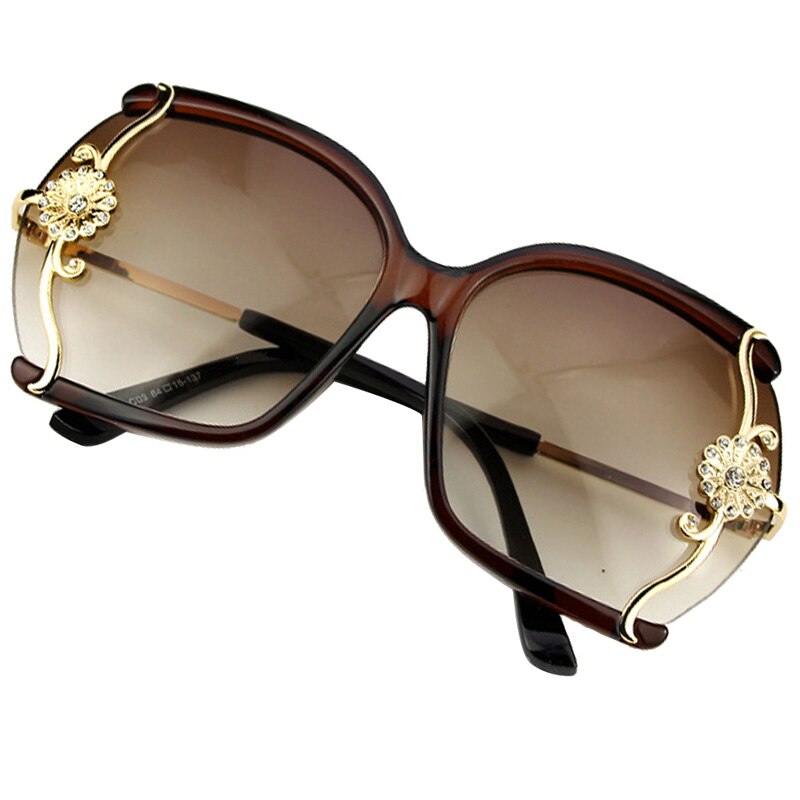 Luksus mærke solbriller til kvinder med fine blonder og rhinsten dekoration semi-rimless stel solbriller kvinder: Brun linse