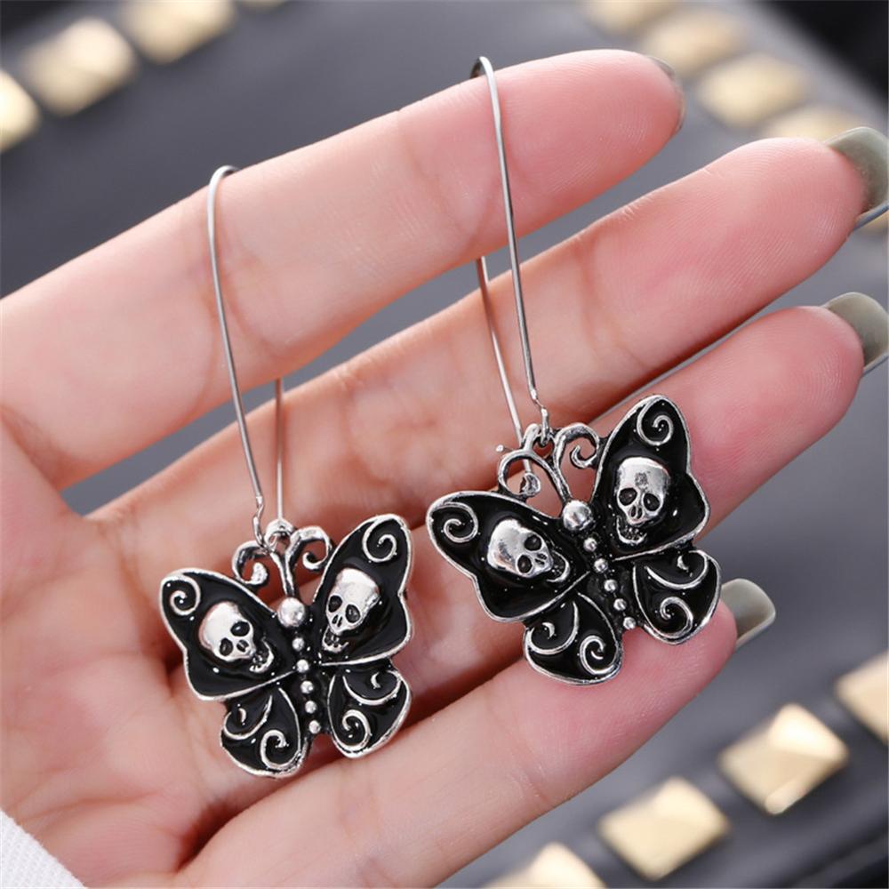 Papillon crâne boucles d'oreilles longues Punk noir papillon crâne cerceau boucles d'oreilles déclaration bijoux pour femmes filles
