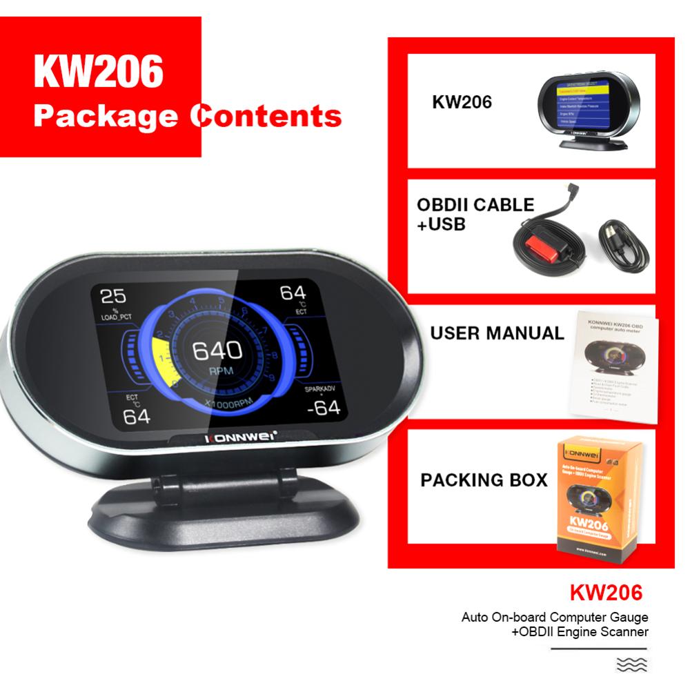 Konnwei KW206 OBD2 Scanner + Hud 2-In-1 Abs Srs Dpf Olie Reset Code Reader Professionele Obd auto Diagnostic Tool OBD2 Scanner