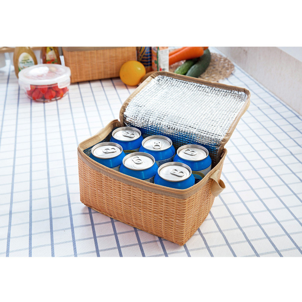 Portable Lunch Bags Weave Shape Insulated Thermal Cooler Lunch Box Tote Storage Bag Picnic Container Food Picnic Bag Packet