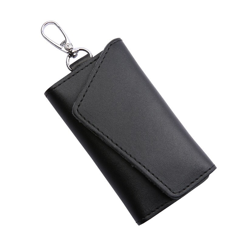 Genuine Leather Keychain Men Women Key Holder Organizer Pouch Cow Split Car Key Wallet Housekeeper Key Case Mini Card Bag: black