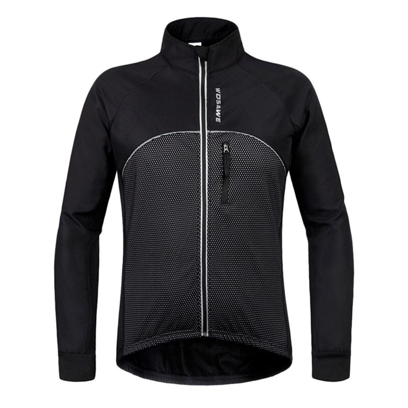 Winter mtb fiets winddicht jack lange mouwen sportkleding fietsjack fiets soft shell thermische fleece sportjas: Zwart / Ik