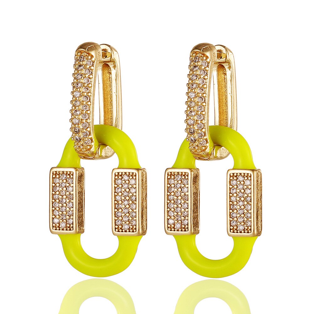 Y2K-pendientes de aro esmaltados para mujer, aretes de gota geométricos, joyería de la amistad, , 2022: Yellow